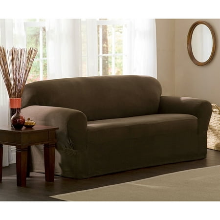 Maytex Stretch Reeves 1 Piece Sofa Furniture Cover Slipcover, Chocolate Brown