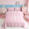 thumbnail image 2 of Manfei Minimalist Pink Compass Stripe Queen Comforter Set for Kids Boys and Girls, Nautical Marine Print Bedding Comforter Set, Pink Reversible 3 Pieces, 1 Comforter and 2 Pillowcases, 2 of 6
