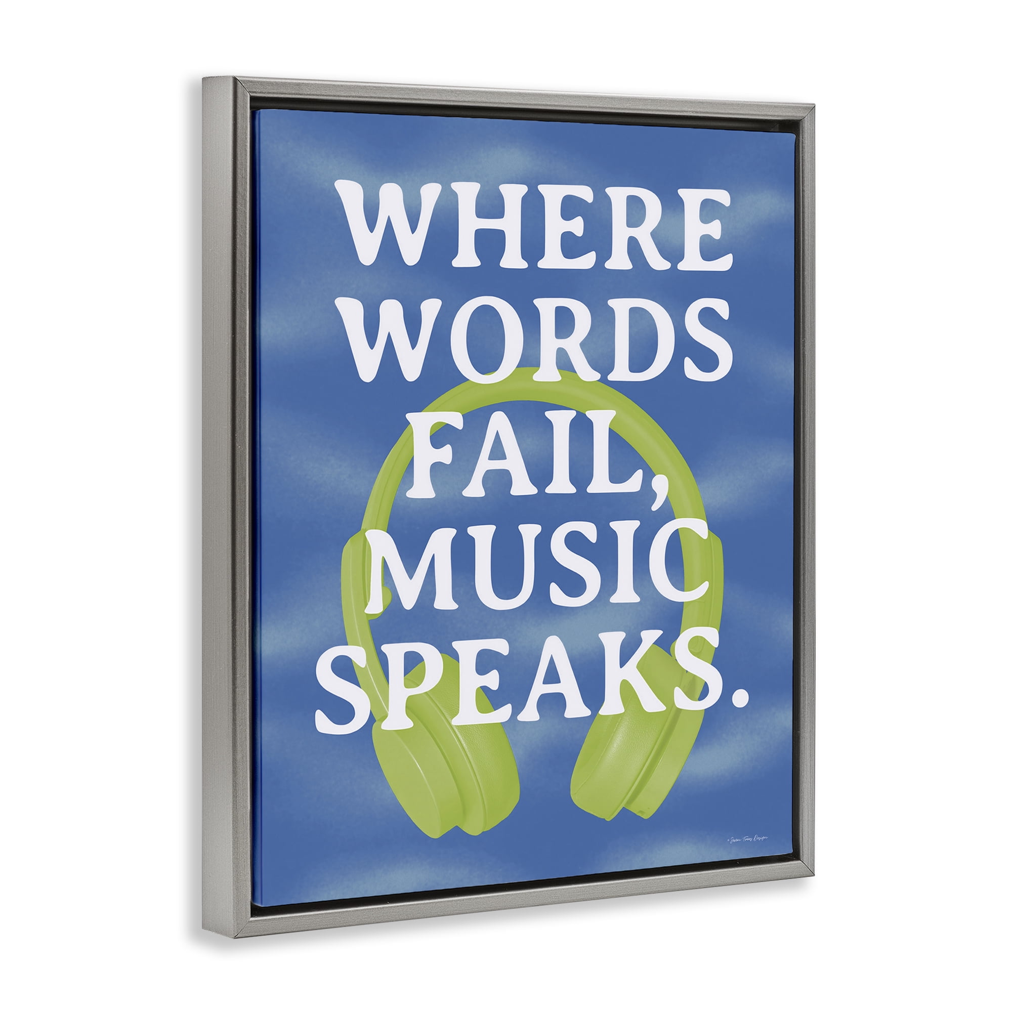 Stupell Industries Words Fail Music Speaks Entertainment Painting Gray Floater Framed Canvas Art Print Wall Art, 25 x 31