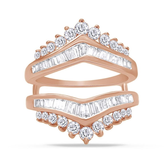 AFFY Round & Baguette White Natural Diamond Solitaire Enhancer Guard Ring in 14k Rose Gold (1.25 Cttw)