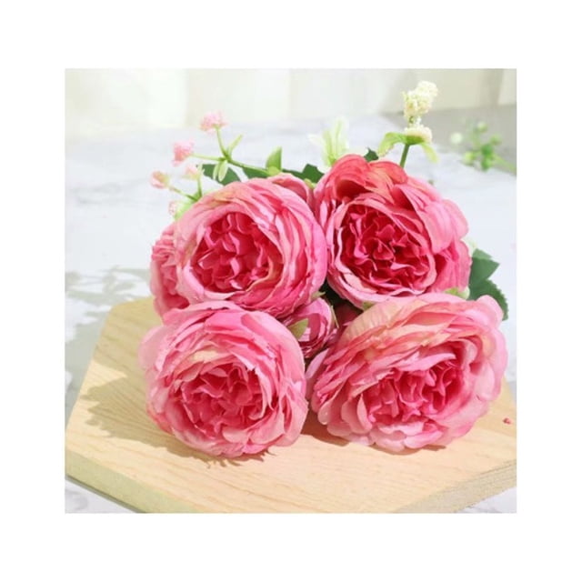 Hermosa flor de seda artificial, peonía, rosa, pequeño ramo blanco, decoración para fiesta familiar, boda, flor falsa de invierno Rojo Verde