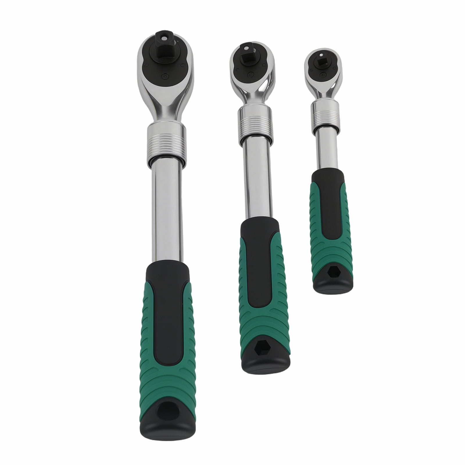 Maxpeedingrods Extendable Ratchet Wrench Set, 1/4" 3/8" 1/2" Drive 72-Tooth Quick-Release Retractable Drive Socket Wrench Reversible, Soft Grip Handle with Storage Tray