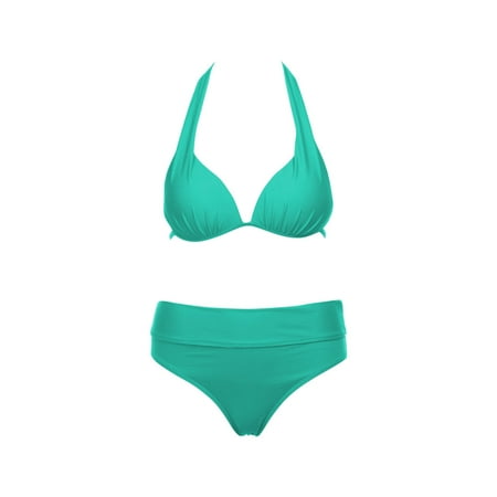 Spentoper Women Push Up Padded Bra Bikini Set Swimsuit Swimwear Bathing Suit Green L