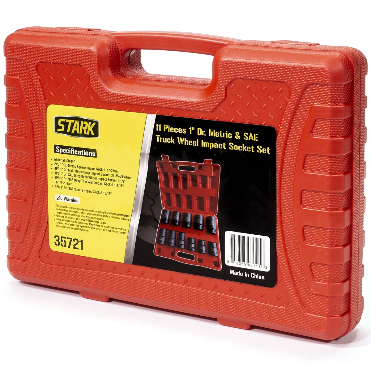 Stark USA 1" Drive 11PC Truck Wheel Impact Socket Set, 6 Point & Square, SAE & MM Combination Set, Deep & Shallow Kit, CrMo Steel