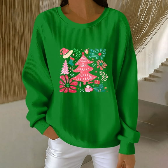 EchfiProm Merry Christmas Sweatshirts for Women Crewneck Sweatshirt Graphic Holiday Pullover Reindeer Xmas Adults Tops Long Sleeve
