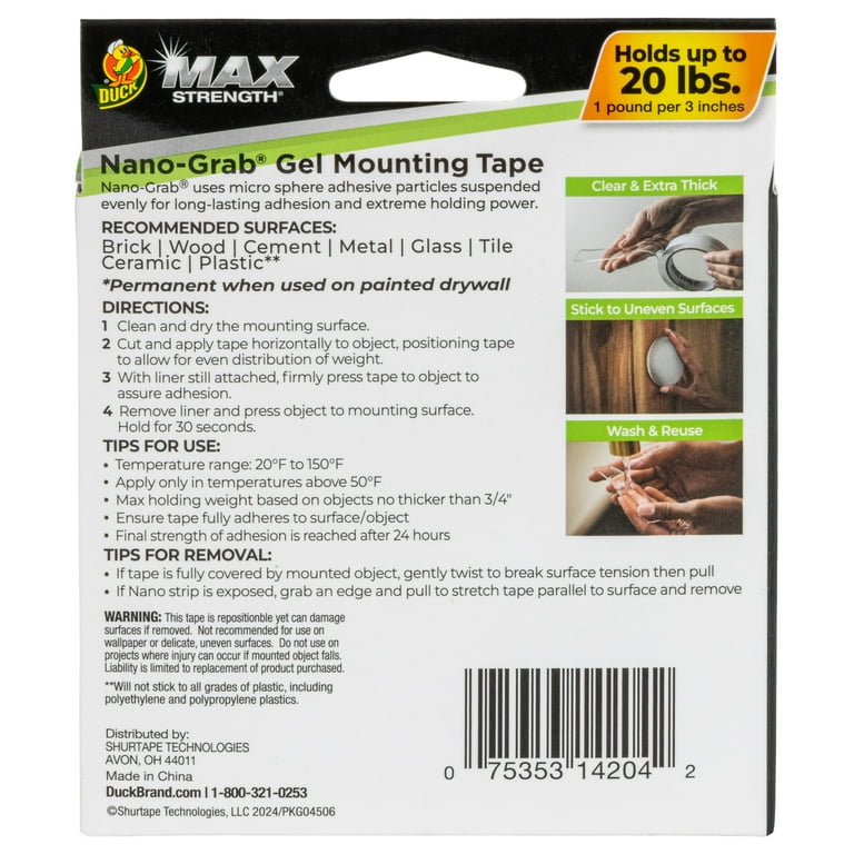 Duck Brand Max Nano Grab Gel Mounting Tape, 0.94" x 5 ft photo 4