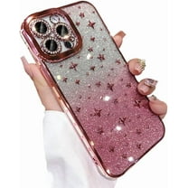 for iPhone Case,Luxury ElectroPlated Glitter Sparkle Sparkly Star Pattern Clear Camera Lens Protection Soft Shockproof Phone Case (Rose Gold,iPhone 11 Pro Max)