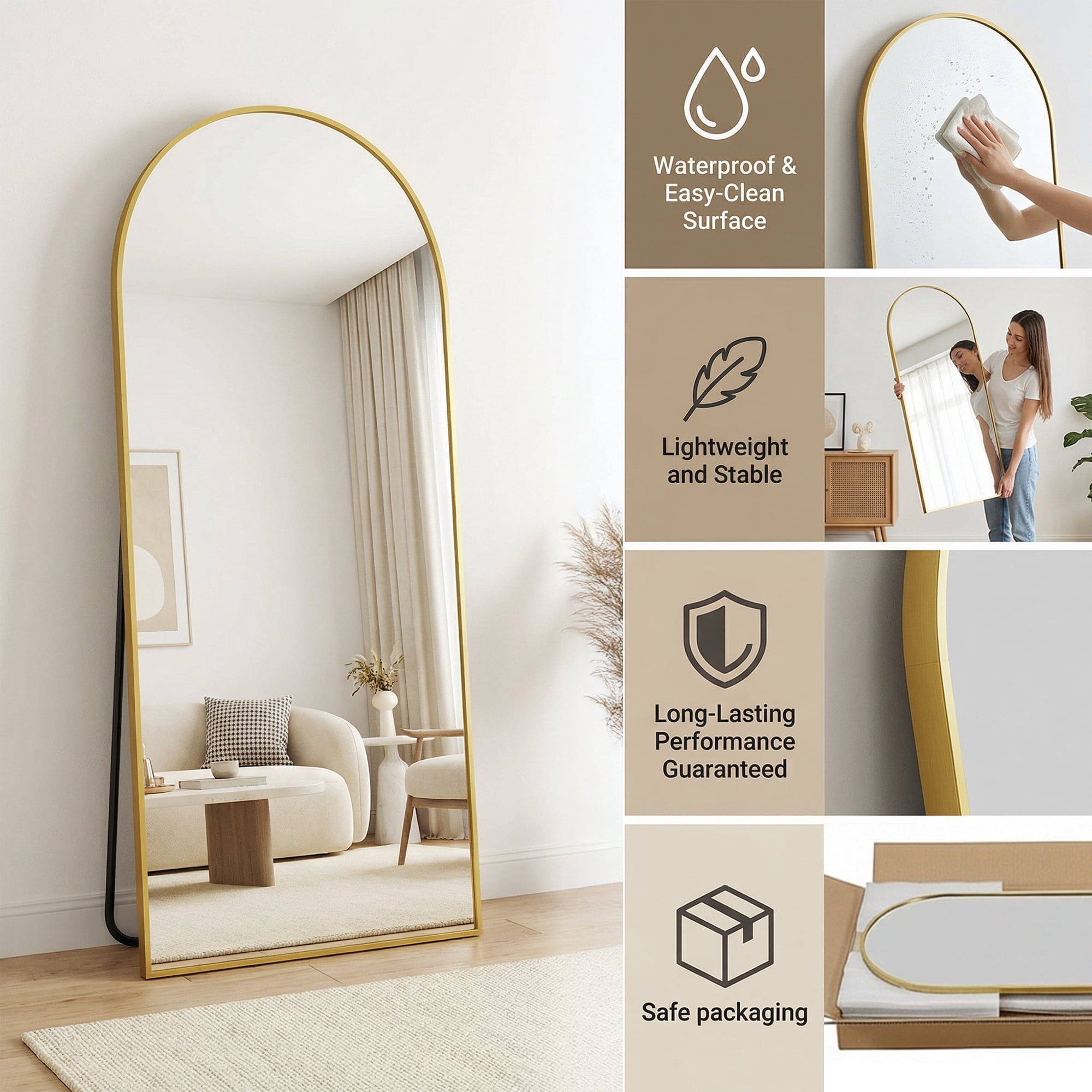CuteDAY 58"x 18" Full Length Mirror Arched Standing Floor Mirror Full Body Mirror, Gold