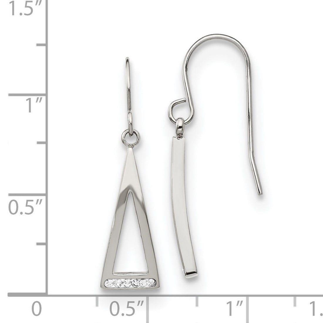 Stainless Steel Polished With Preciosa Crystal Dangle Shepherd Hook Earrings 30.3x7.3mm Wide Dangle Earring for Women