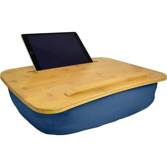 Lap Desk, Bamboo Top Lap Desk With Pillow for Laptop Built in Slot for Tablet or Phone, Lap Pad for Working, Reading, Writing, Lap Board, Blue