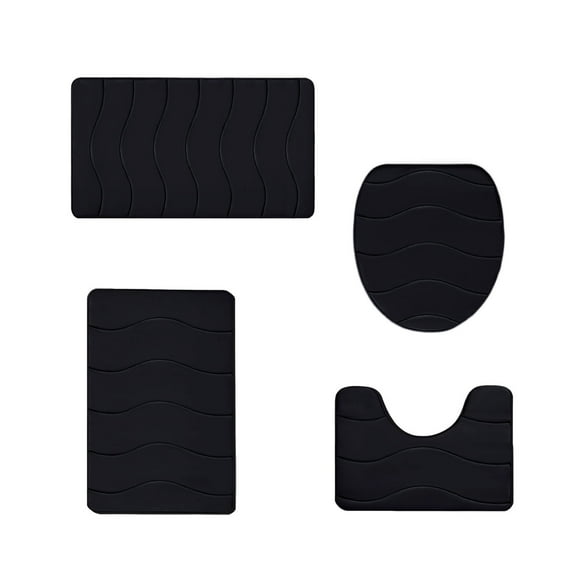Kyusrd Bathroom Supplies Customs item!Bathroom carpet 4-piece set Bathroom soft and comfortable absorbent mat Toilet mat universal absorbent non-slip thick machine wash easy to dry (Black)