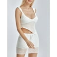 thumbnail image 6 of Women Knitted Skirt Set, V-neck Hollowed Irregular Hem Camisole with Elastic Waist Mini Skirt, 6 of 10