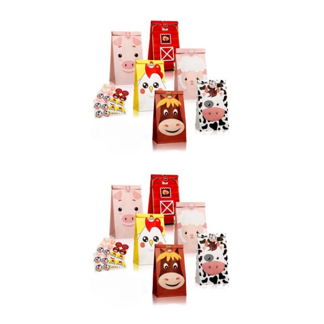 fastboy Carton Farmland Animal Gift Bags For Party Supplies Cute And Convenient Sturdy And Durable 2Set