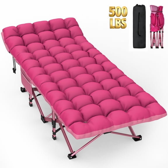 PNKKODW 28" XL Folding Camping Cot for Adults, Max Load 900lbs Portable Sleeping Bed Cot with Mattress & Carry Bag for Outdoor Camping Home Office Nap Travel Guest, Pink Cot Pink Pad