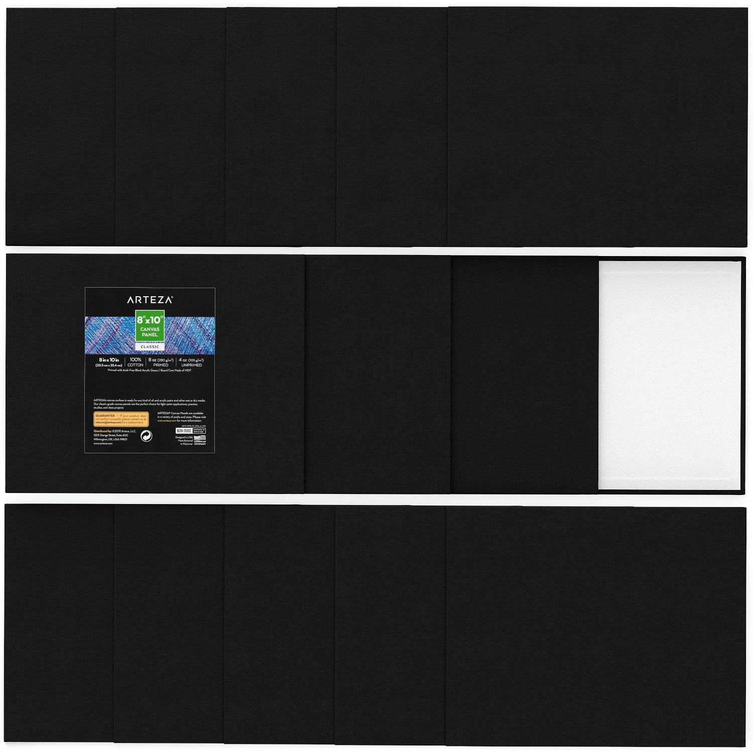 Arteza Canvas Panels, Classic, Black, 8x10, Blank Canvas Boards