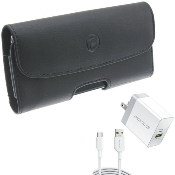 For Google Pixel 7/6 - Case Belt Clip w 36W PD Home Charger, Leather Holster Cover, Fast Type-C 6ft Long Cable USB-C for Google Pixel 7/6 Phones