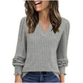thumbnail image 3 of jobturf Womens Long Sleeve Shirts Ribbed Knit Smocked Cuff V Neck Blouses Fall Winter Going Out Tops Soft Comfy Warm Lightweight Sweaters, 3 of 10