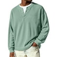 thumbnail image 2 of Nokdvo Mens Long Sleeve Waffle Shirt Plus Size Quarter Button Up Henley Casual Pullover Tops Fall Winter Textured Knit Solid Color Loose Workout Shirts,Mint Green 2XL, 2 of 9