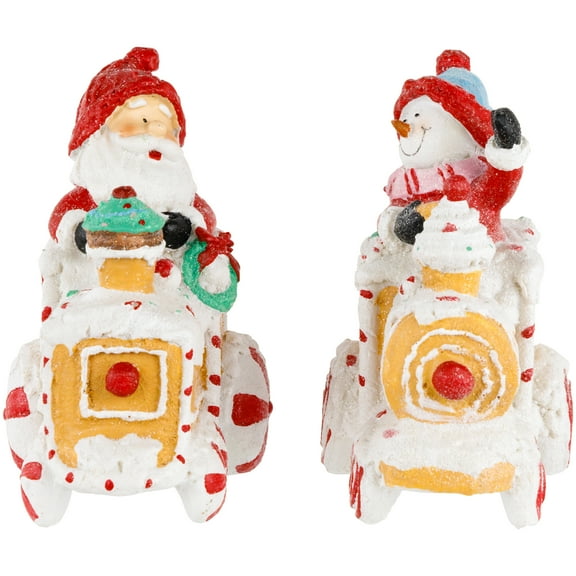 Northlight Santa and Snowman on Gingerbread Train Car Christmas Figurines - 6.75" - Set of 2