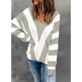 thumbnail image 5 of Aleumdr Sweater for Women Color Block Gray Striped V Neck Long Sleeve Knit Pullover Jumper Tops 12 14, 5 of 9