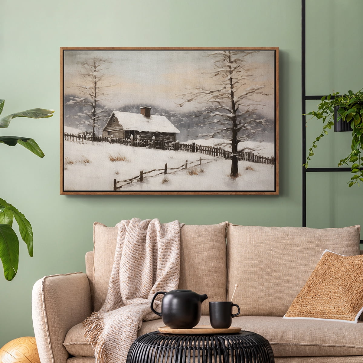 Vintage Landscape-II By Wexford Home Framed in Walnut Wood Gallery Wrapped Canvas 25 in. x 37 in.