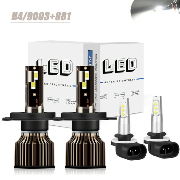HMCYCI For Kia Soul 2010-2011 4x H4 9003 881 LED Headlight Fog Light Combo White Bulbs