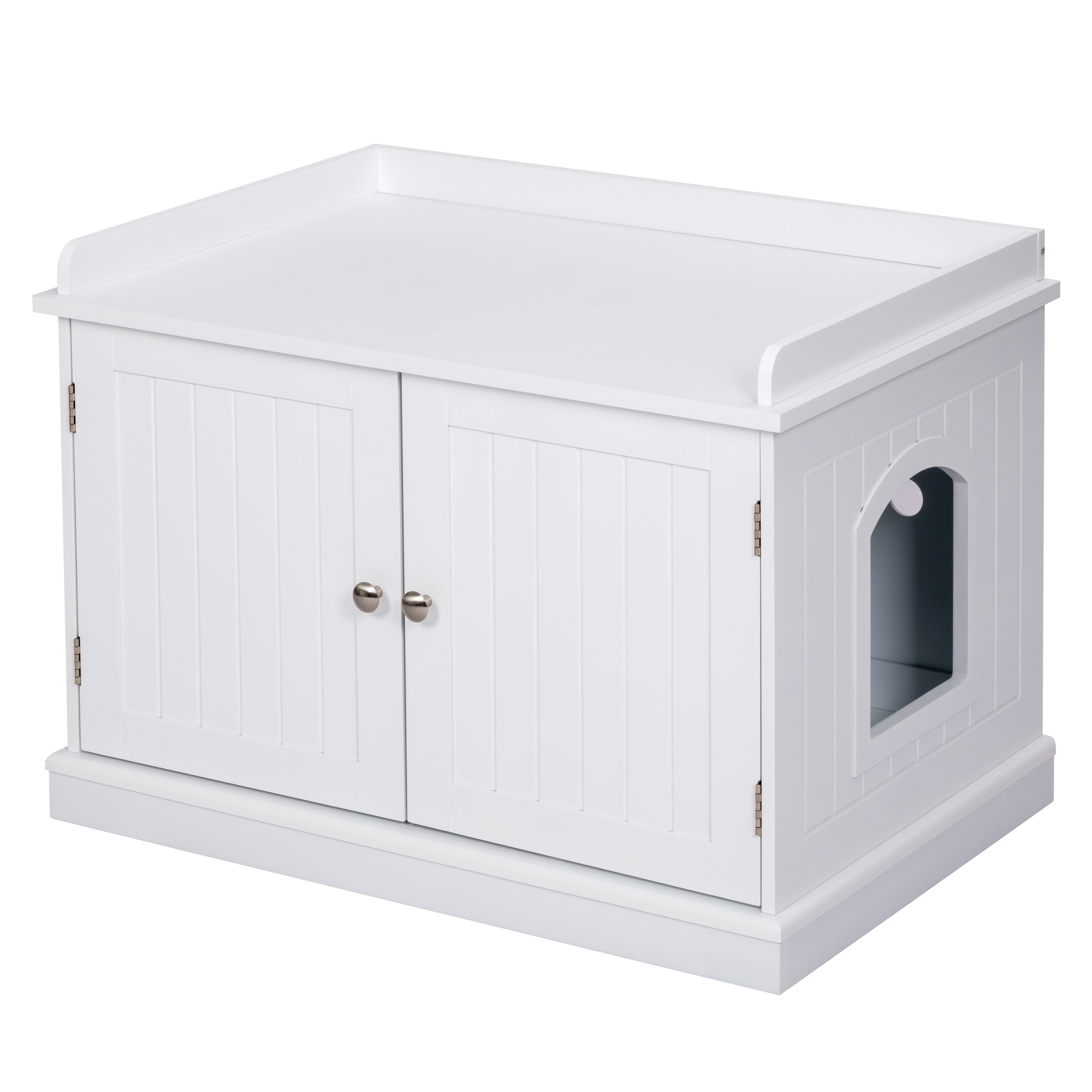 PAWLAND Lager Cat Washroom Storage Bench,cat Litter Box Enclosures -White