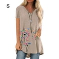 thumbnail image 1 of Camiseta Con Cuello En V Blusa De Manga Corta Suelta Mujer Top De Verano Estampado, Albaricoque, S Vogacara AP002392-11, 1 of 4