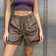thumbnail image 4 of WPPGONE Cargo Shorts Women Baggy Lightweight Running Quick Dry Elastic Waisted Drawstring Straight Leg Wide Bottoms Zipper Outdoor Sports Active Shorts with Multi Pockets, 4 of 7