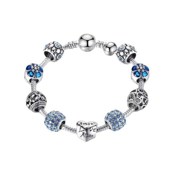 Goldtone Blue Crystal Charm Bracelet