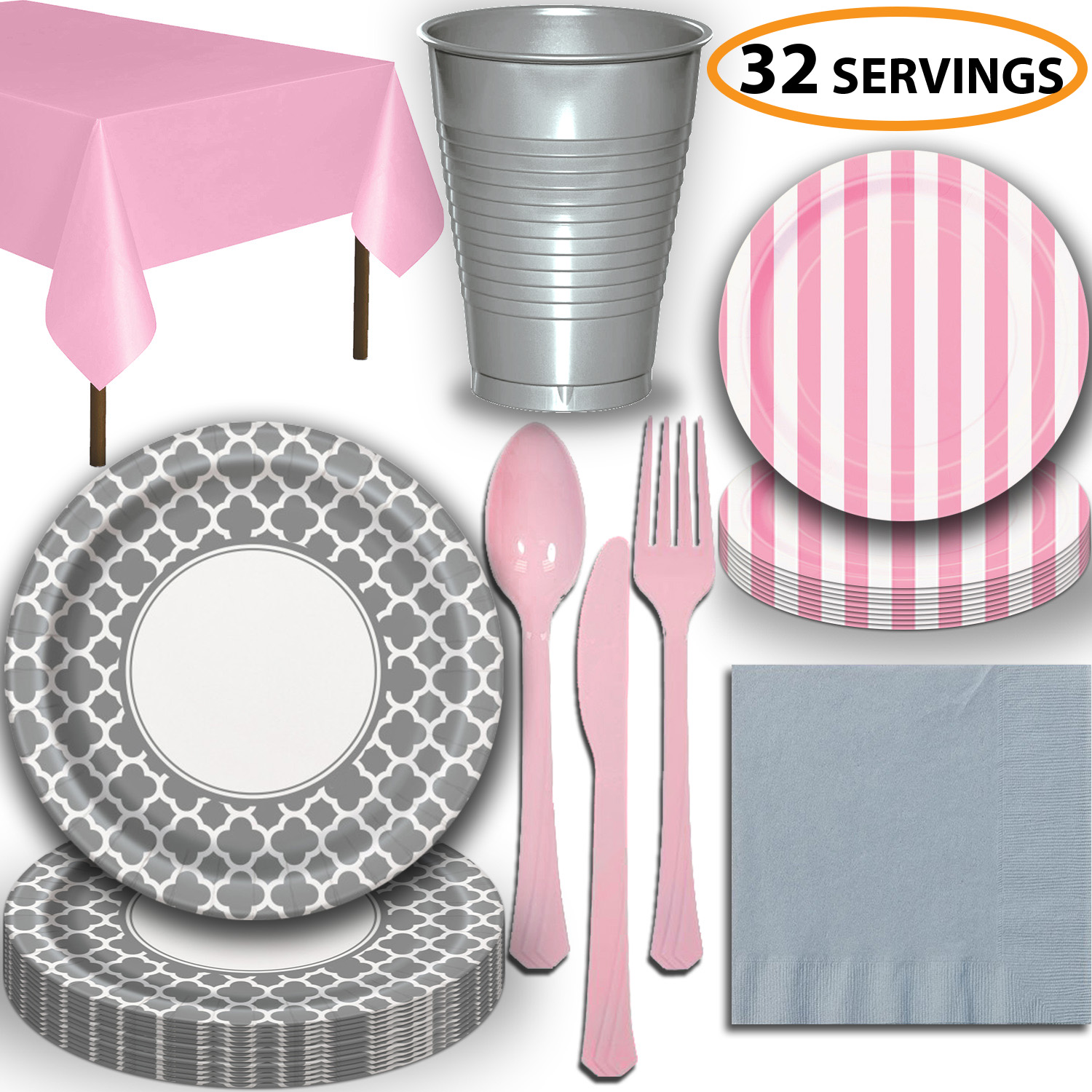 grey paper plates and napkins