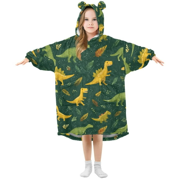 joogoo Wearable Blanket Hoodie for Cute Dinosaur Leaves Oversized Sherpa Hooded 3-14 YR M