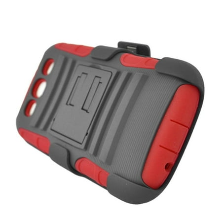 Samsung Galaxy S3 Cover Case 3d insten Advanced Armor Dual Layer Hybrid Stand Hard Plastic / TPU Rubber Holster Case Cover For Samsung Galaxy S3 - Black/Red ()