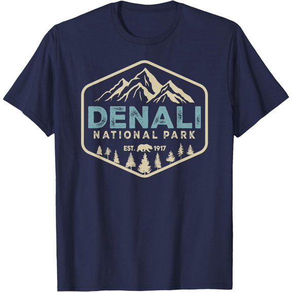 Retro Denali National Park Mountains Nature Vintage Hiking Unisex T-Shirt for Men Women Kids Toddler