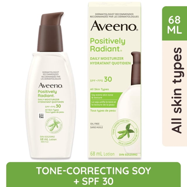 Aveeno Positively Radiant Daily Moisturizer SPF30, Sunscreen, Face Cream, Anti Aging, Hypoallergenic, Sun Protection