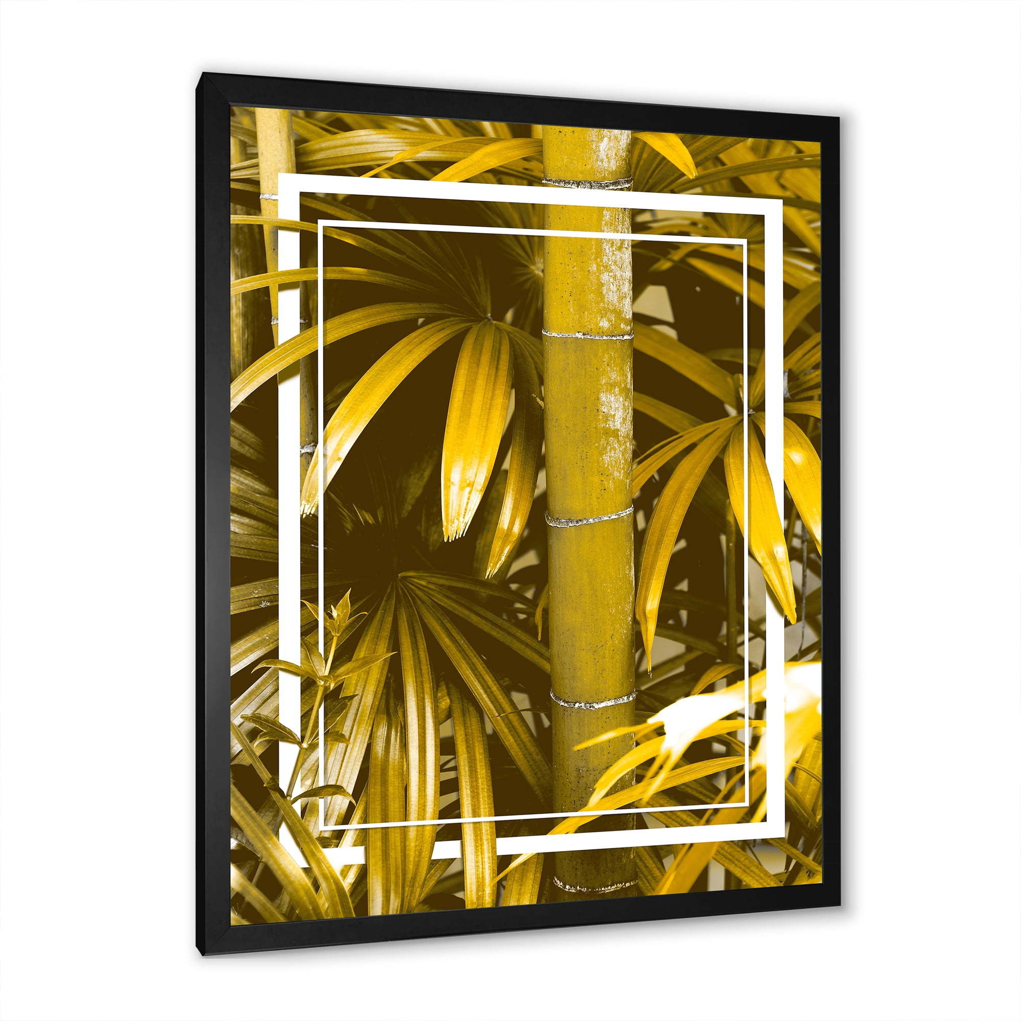 Designart 'Tropical Leaves and Yellow Bamboo' Tropical Framed Art Print