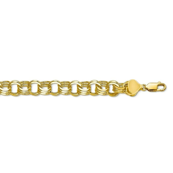 10k Yellow Gold Solid Polished Triple Link Charm Bracelet 7 Inch Lobster Claw 8mm Wide Link Charm Bracelet for Women
