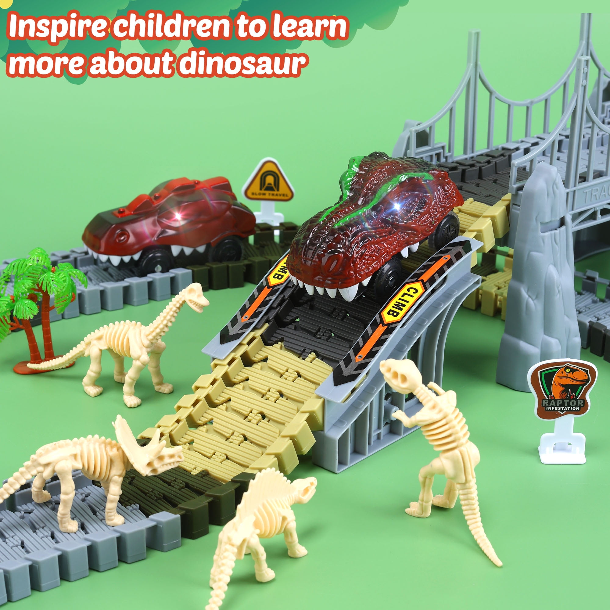 Dinosaur Race Track Toys for Kids , Flexible Train Tracks Set 187 Pcs with Dino Cars, Toy for Boys 3 6 Years Old, Christmas Birthday Gifts for Children