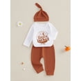 thumbnail image 3 of Suealasg Baby Boys Girls Thanksgiving Clothes Long Sleeve Turkey Print Romper Long Pants Hat Sets 3 6 12 18 Months Infant Boys Girls 3Pcs Spring Fall Pants Set Outfits, 3 of 7