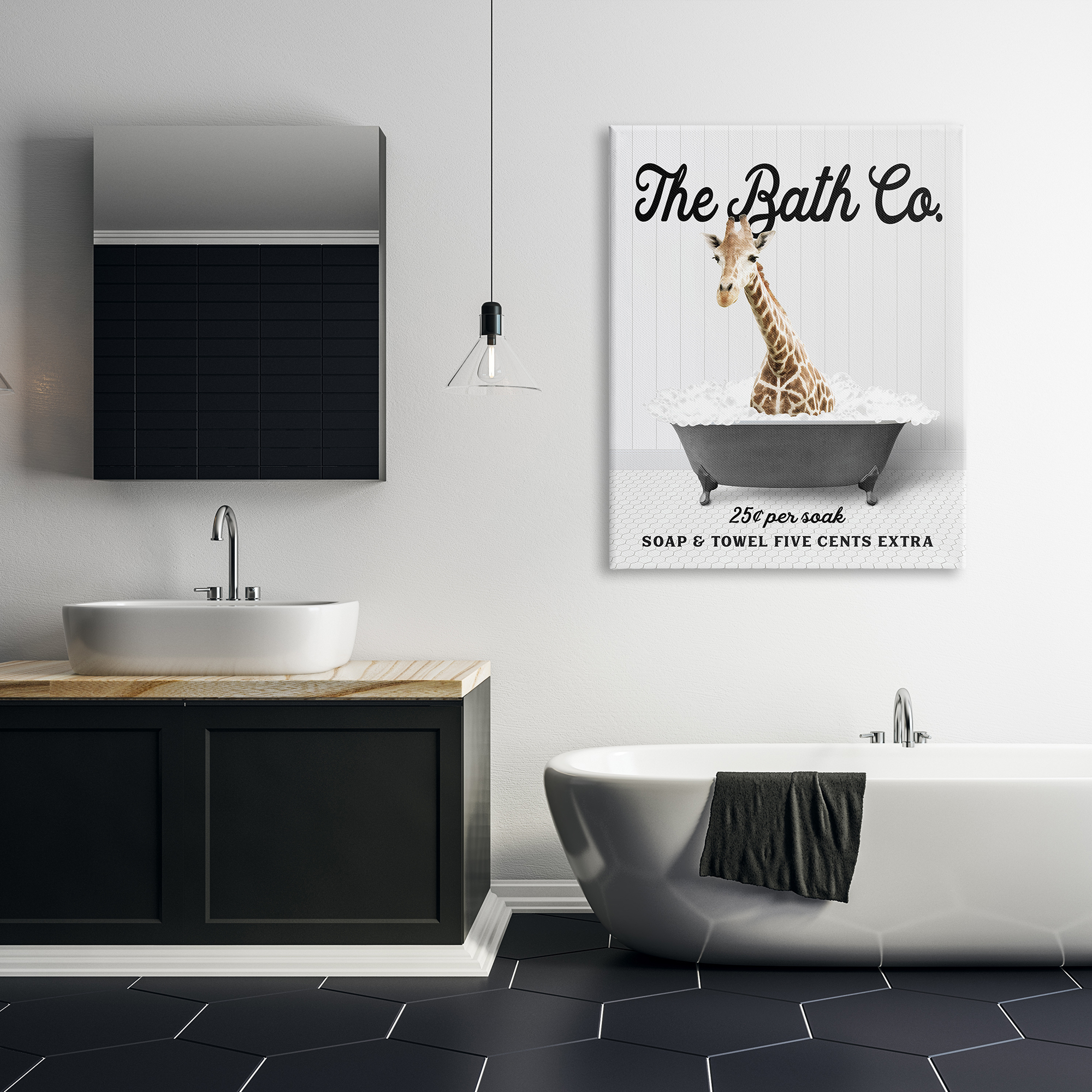 Stupell Industries Giraffe Vintage Bubble Bath Animals & Insects Painting Gallery Wrapped Canvas Print Wall Art, 36 x 48