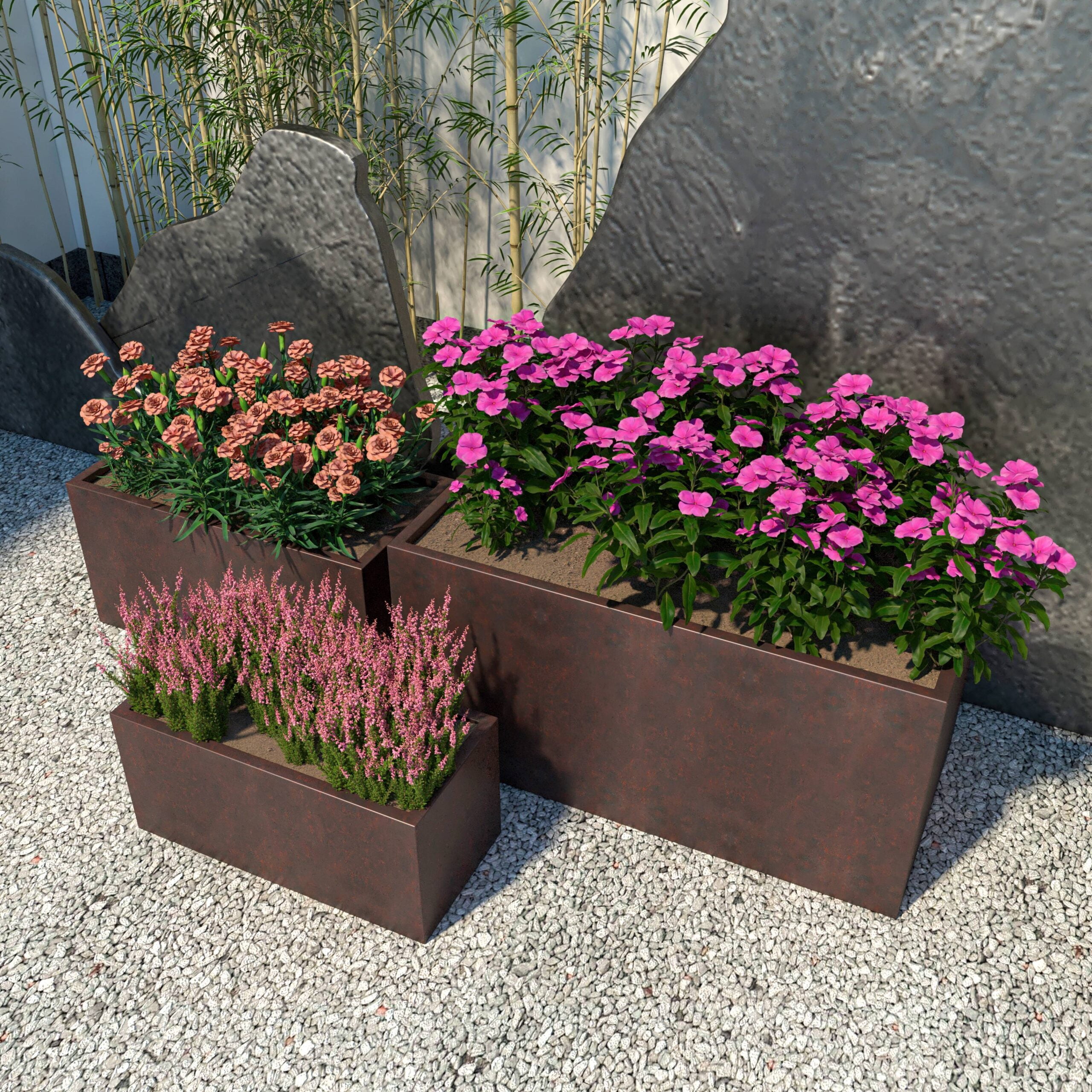 LeisureMod Bloom 3-Piece Fiberstone and MGO Clay Planter Set, Mid