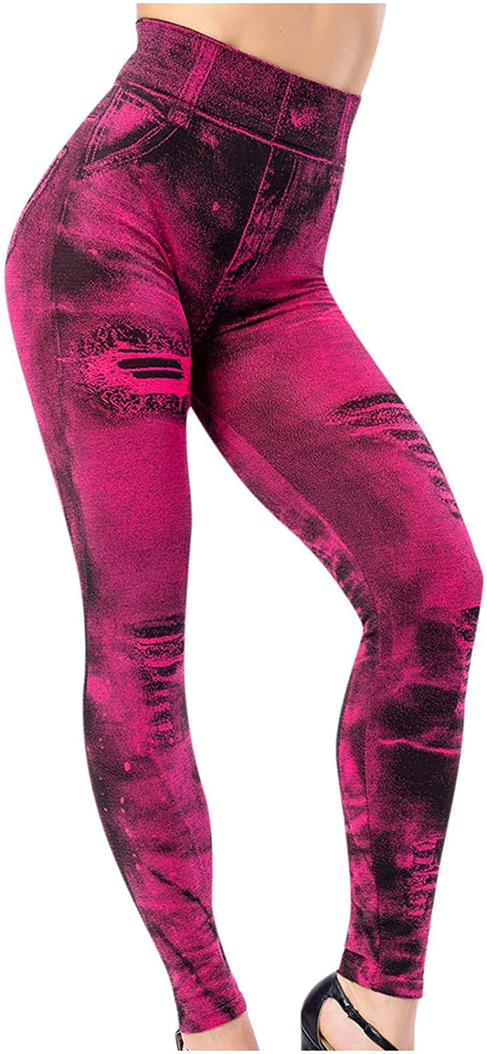 Women's Denim Leggings Soft Jean Print 