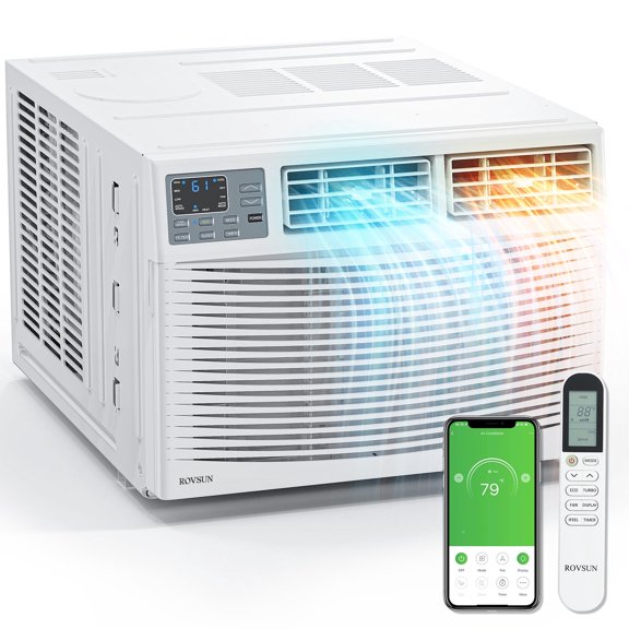 JOYMOR Window Air Conditioner with Heat, 8000 BTU Window AC Unit & Heater Combo with APP & Voice Smart Control, Timer Function & Easy Installation Kit, 115V/60Hz