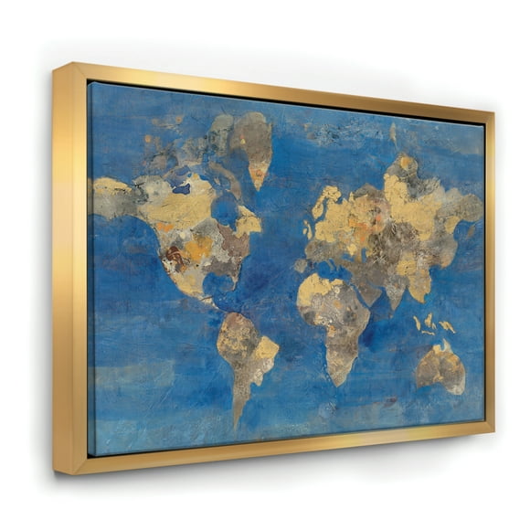 Golden Glam World Map - Traditional Framed Canvas