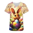thumbnail image 4 of Fmbrln Easter Scrubs Tops for Women Short Sleeve V Neck Cute Bunny Egg Graphic Print Nursing Scrubs Casual Loose Holiday Work Uniform with Pockets, 4 of 6