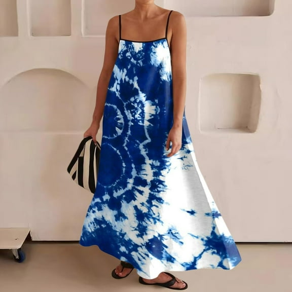 Clearance Women's Casual Dress Womens Linen Maxi Dress Contrast Trim Spaghetti Straps Summer Outfits Sleeveless Long Dresses Travel Vacation