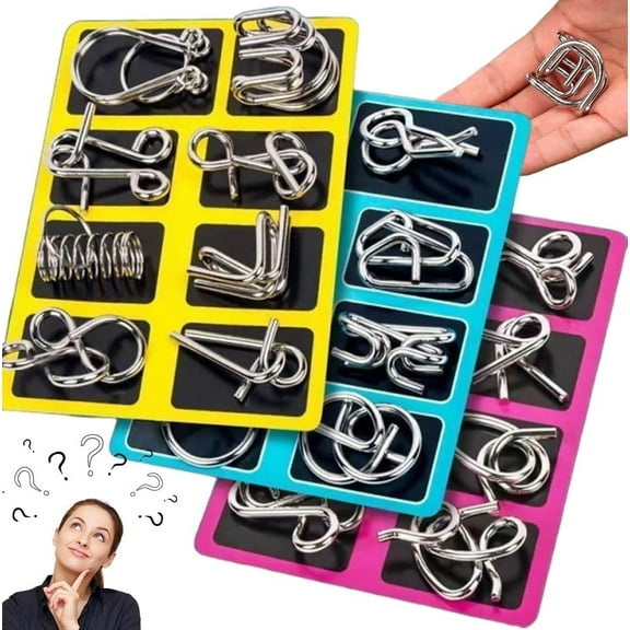 Metal Montessori Puzzles, 3D Metal Puzzle Solving Set, Brain Teaser Puzzles, Challenging Interlocking Iron Wire Puzzle, Logic Thinking Toys for Home Party Fun and Skill Building