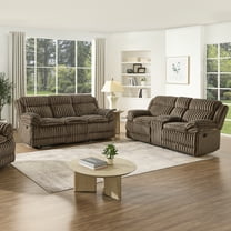 Roundhill Furniture Ardello 2-Piece Reclining Sofa Set, Corduroy Upholstery, with Built-In Power Center, and Storage Console, Chocolate
