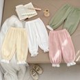 thumbnail image 4 of 18-24 Months Infant Baby Solid Color Lightweight Jogger Pants, Elastic Waist Lace Ruffle Lantern Casual Trousers for Toddler Girls Pants,Beige, 4 of 5