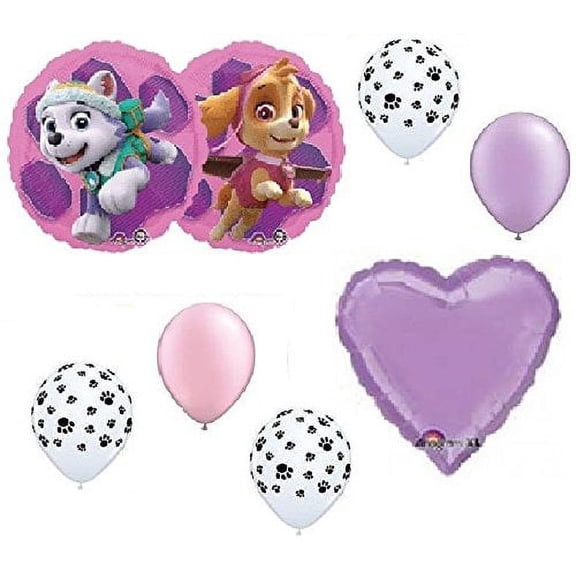 PAW PATROL Girl's Dog Skye Everest Pink 7 Piece Party Mylar & Latex Balloons Set